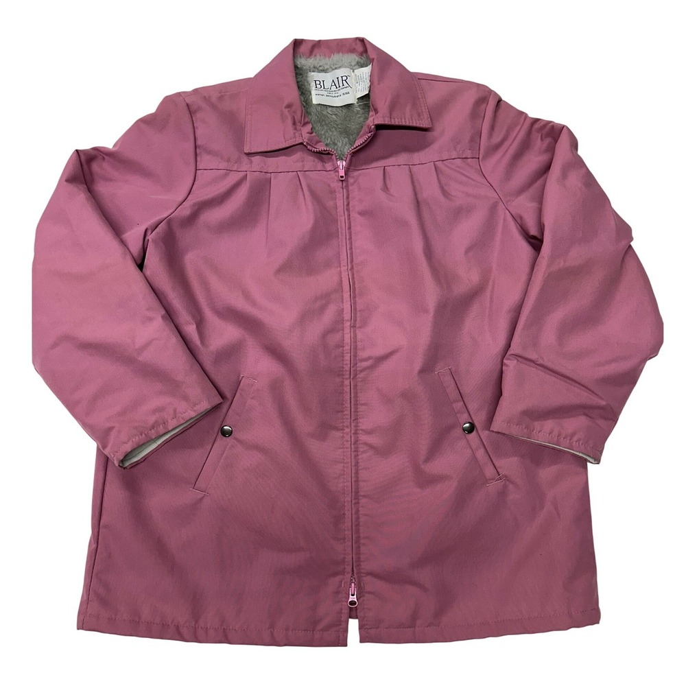 VTG Blair Full Zip Jacket Pink Faux Fur Lined Quilted Sleeve USA Large Women